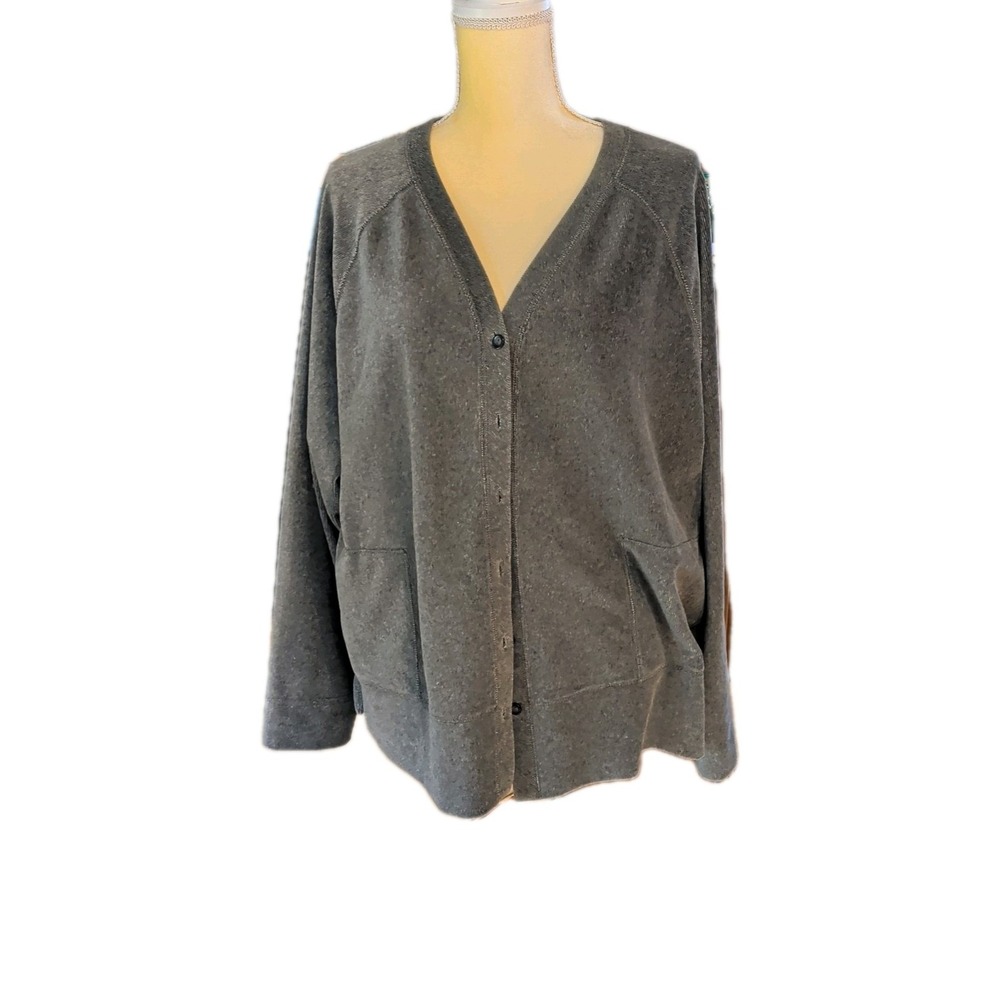 J Jill‎ Stretch Women's Cardigan Gray Size L  Button Up Cotton Blend Corduroy